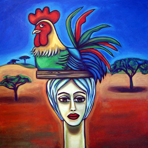 Mujer y Gallo 24" X 24"