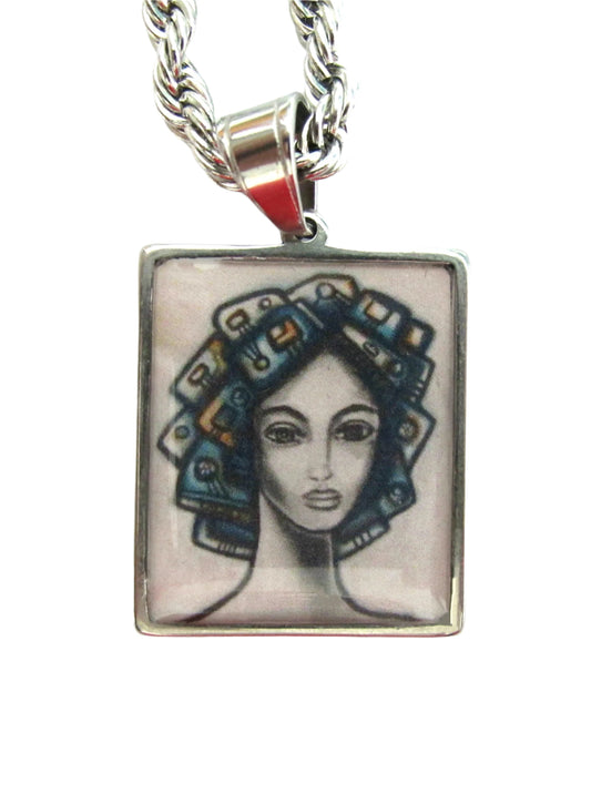 Pendant - SSP1009 - Stainless Steel Chain, 18", Stainless Steel Pendant 25mm X 30mm