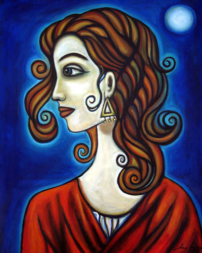 Mujer con Aretes Amarillo   24" X 30"